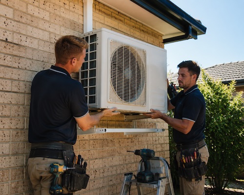 2 males installing a back to back split system