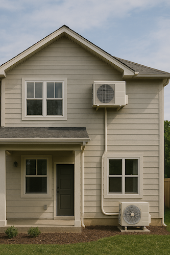 double story house with split system air conditioning installed