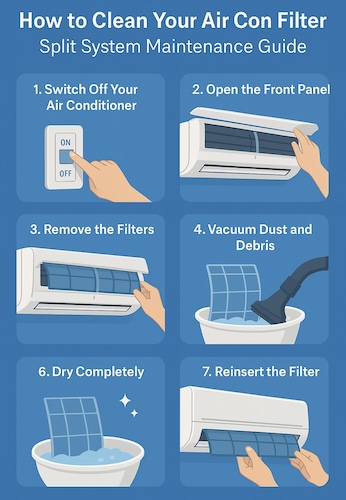 infographic showing how to clean your split system air con