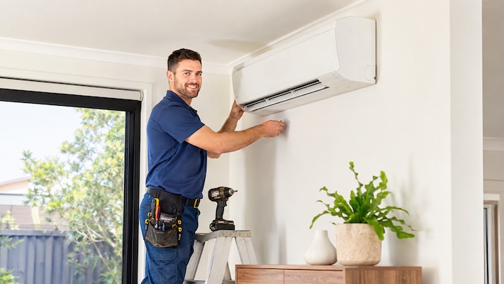 hvac technician installing split system for heating