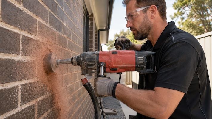 drilling into wall for split system install