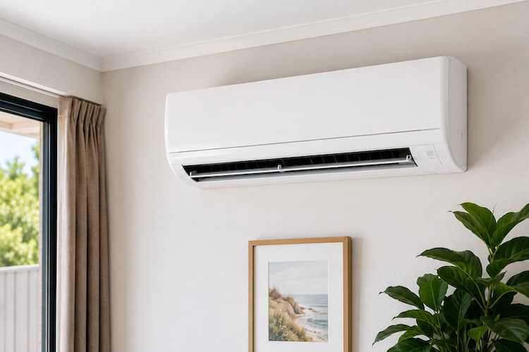 split system on living room wall