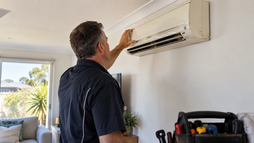 man checking whether a spit system ac should be replaced
